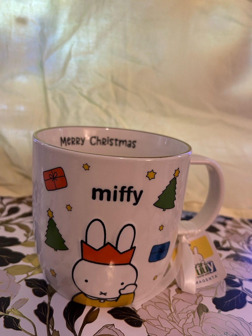 Miffy White Holiday Mug with Red, Green, Yellow, and Blue Accents Brand New